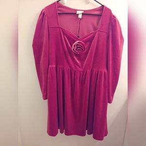 Ava & Vic Women's Velvet Dress Long Sleeve Cherry Spash 2XL